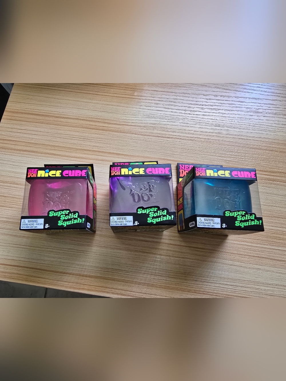 Neon Dice Cube Squishy Toy - Pink, Purple, Blue 3pack Set